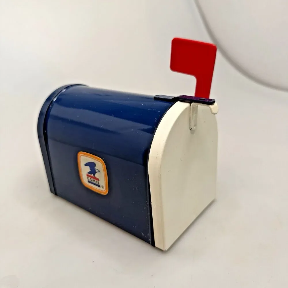 Vintage MidCentury USPS Tin Litho Bank,House Mailbox Design W/Flag-Very Good